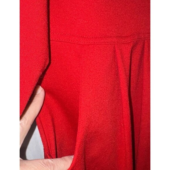 Alex Marie Women’s Red Knit 3/4 Sleeve Pleated Midi Dress XL Stretch Minimalist - Picture 3 of 9